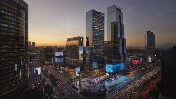 Experience the vibrant city atmosphere with stunning views of the urban skyline.