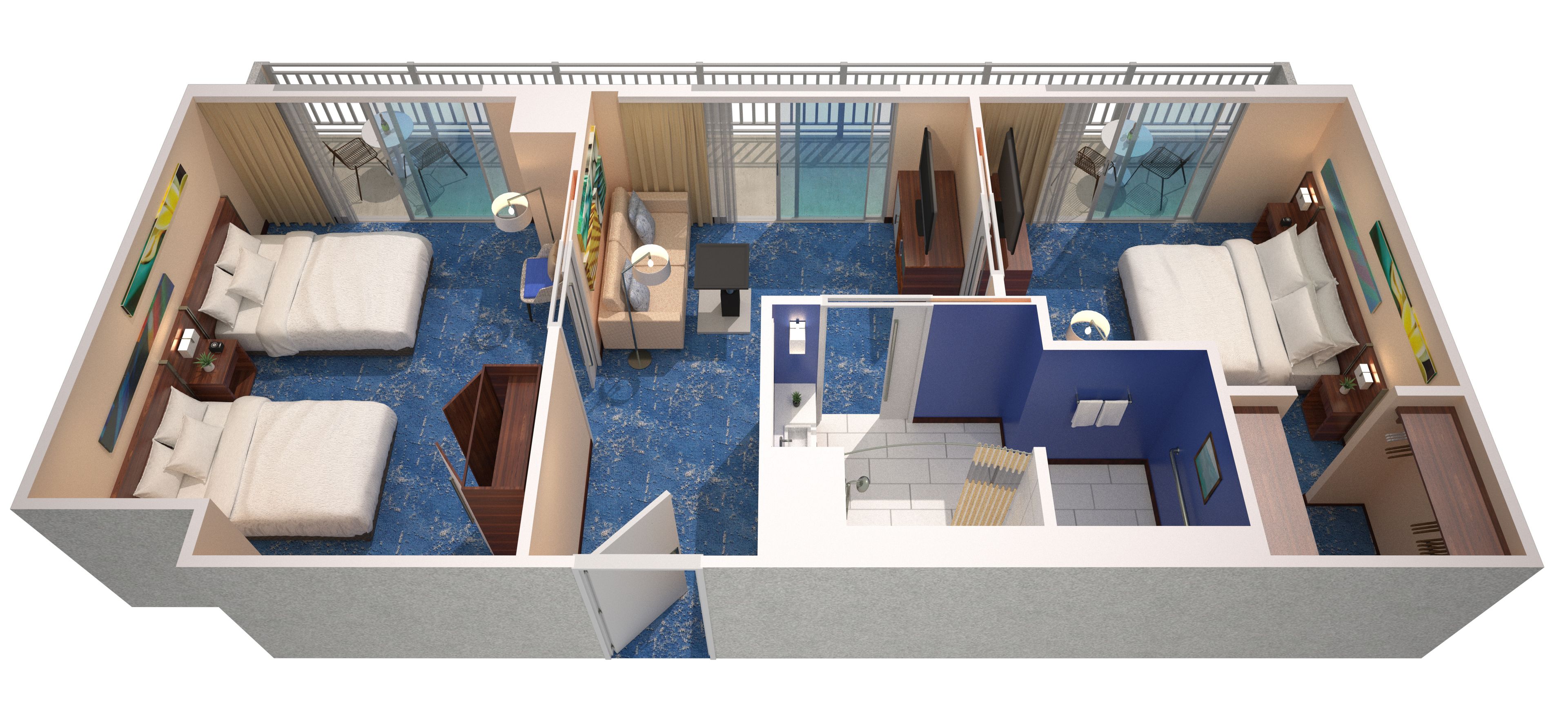 suite, multiple beds, accessible (hearing) | floor plan