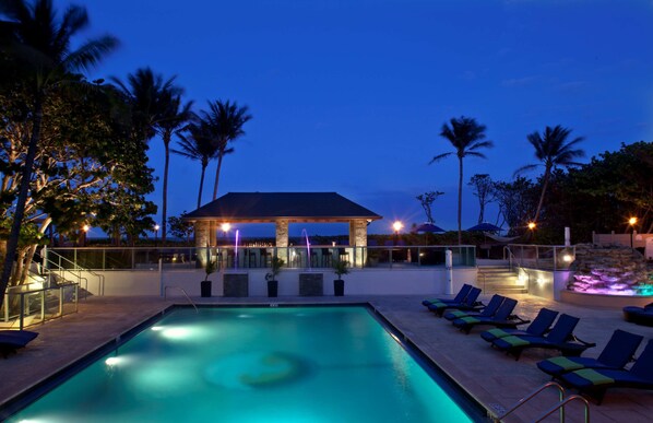 Outdoor pool, open 6:00 AM to 7:30 PM, pool umbrellas, sun loungers