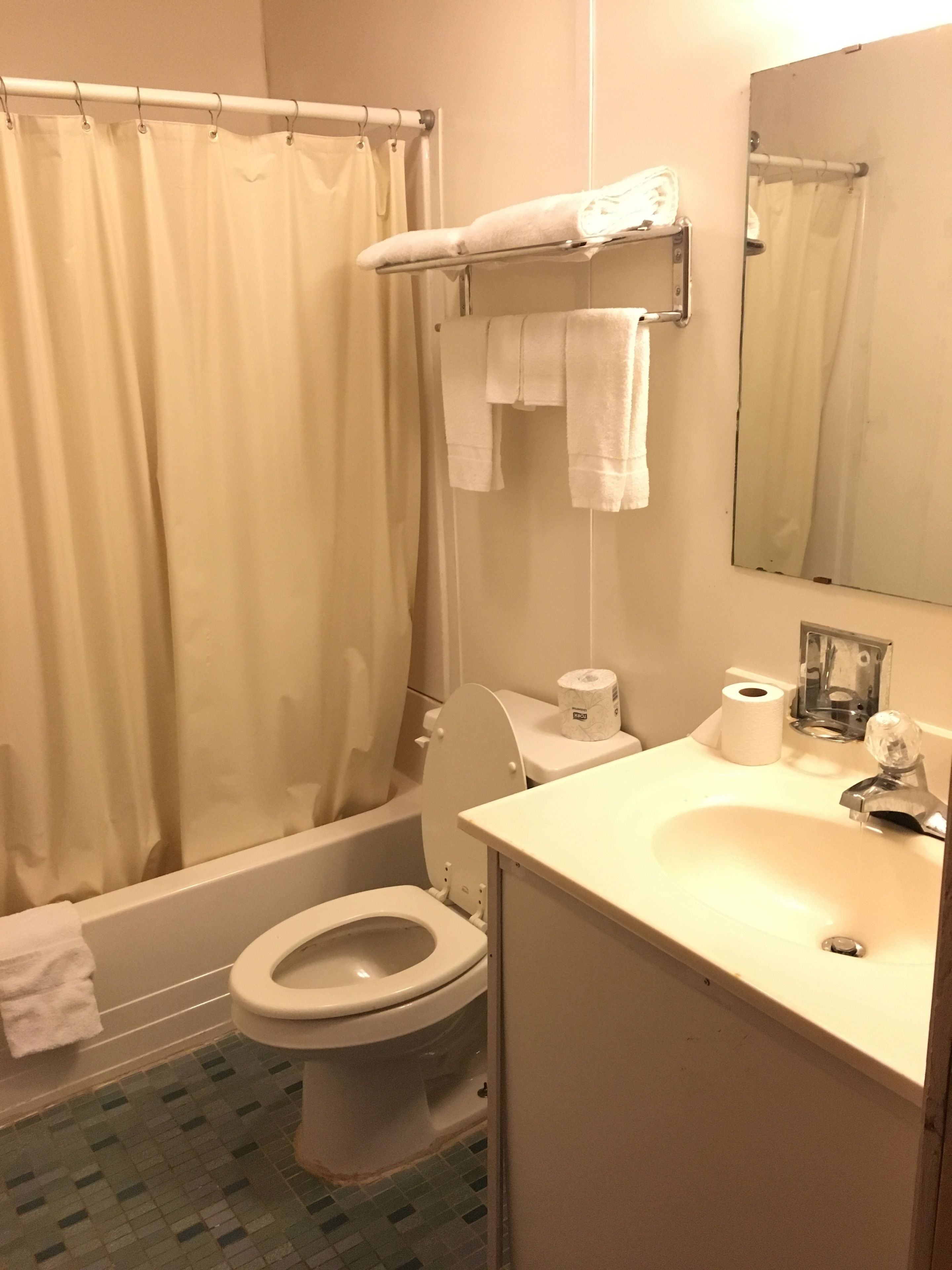 Combined shower/tub, jetted tub, towels