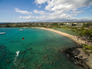 On the beach, scuba diving, windsurfing, beach volleyball