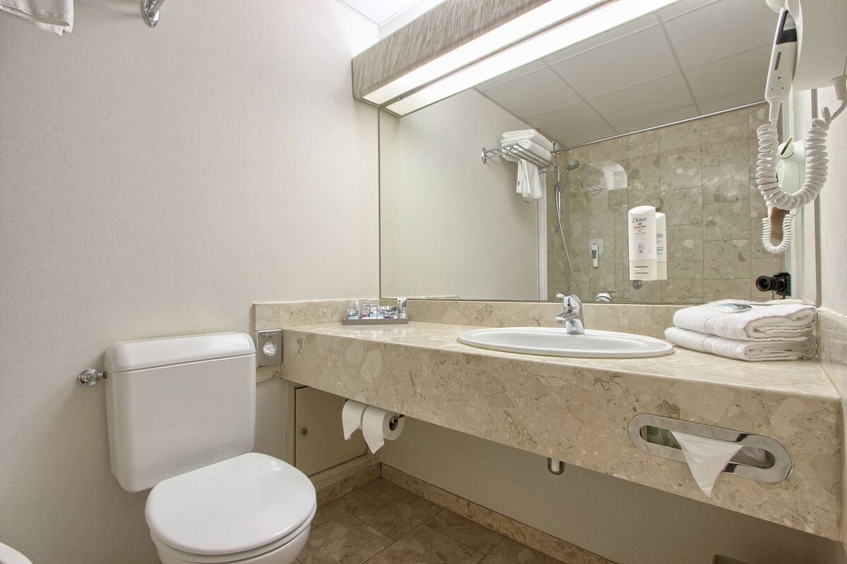 bathtub, eco-friendly toiletries, hair dryer, bidet