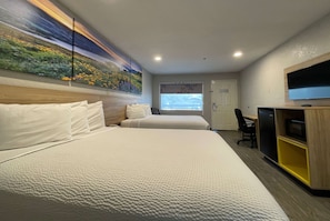 Room, 2 Queen Beds, Non Smoking | Individually furnished, desk, laptop workspace, blackout drapes
