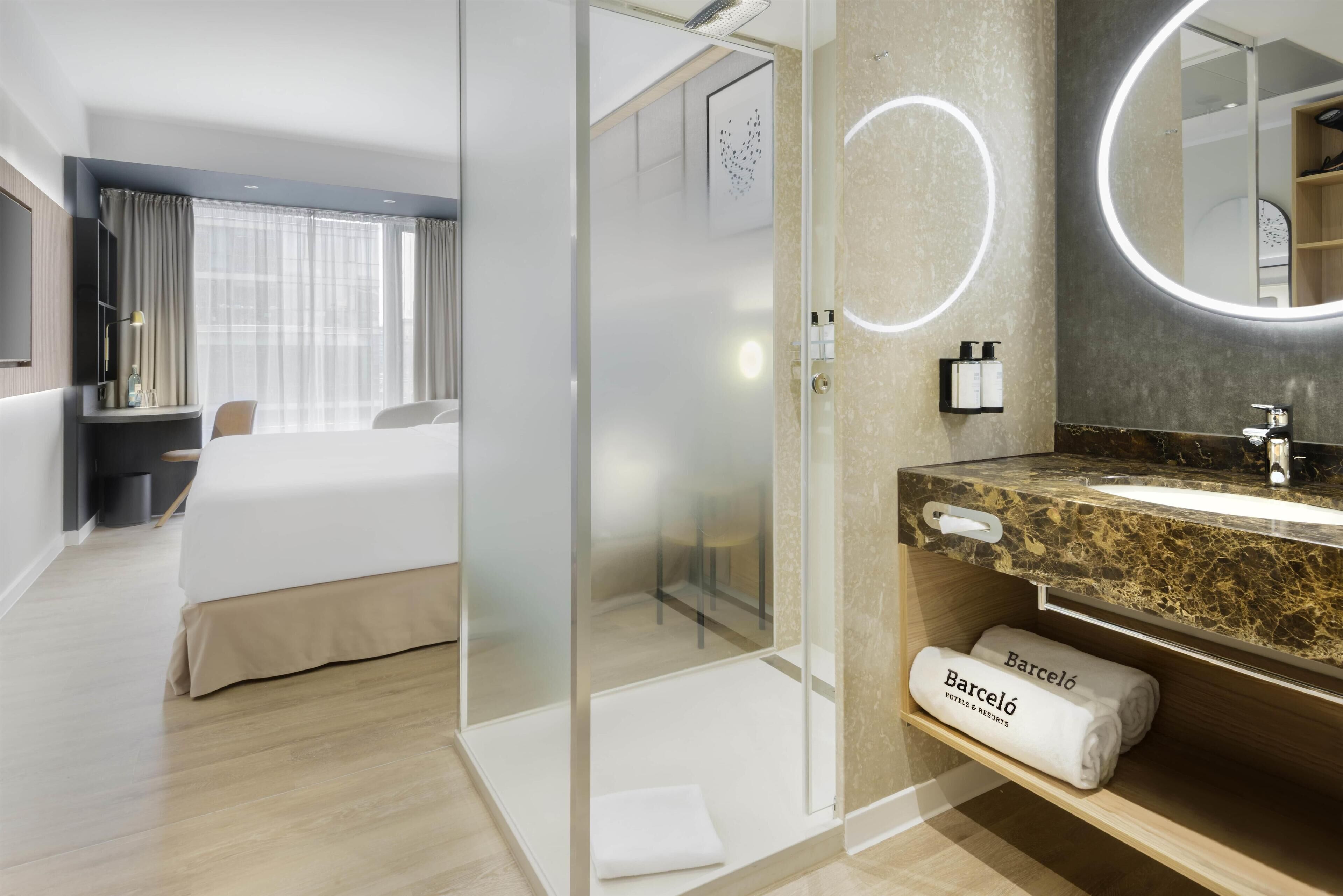 Eco-friendly toiletries, hair dryer, towels