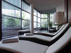 Sauna, body treatments, facials, 1 treatment room, massages