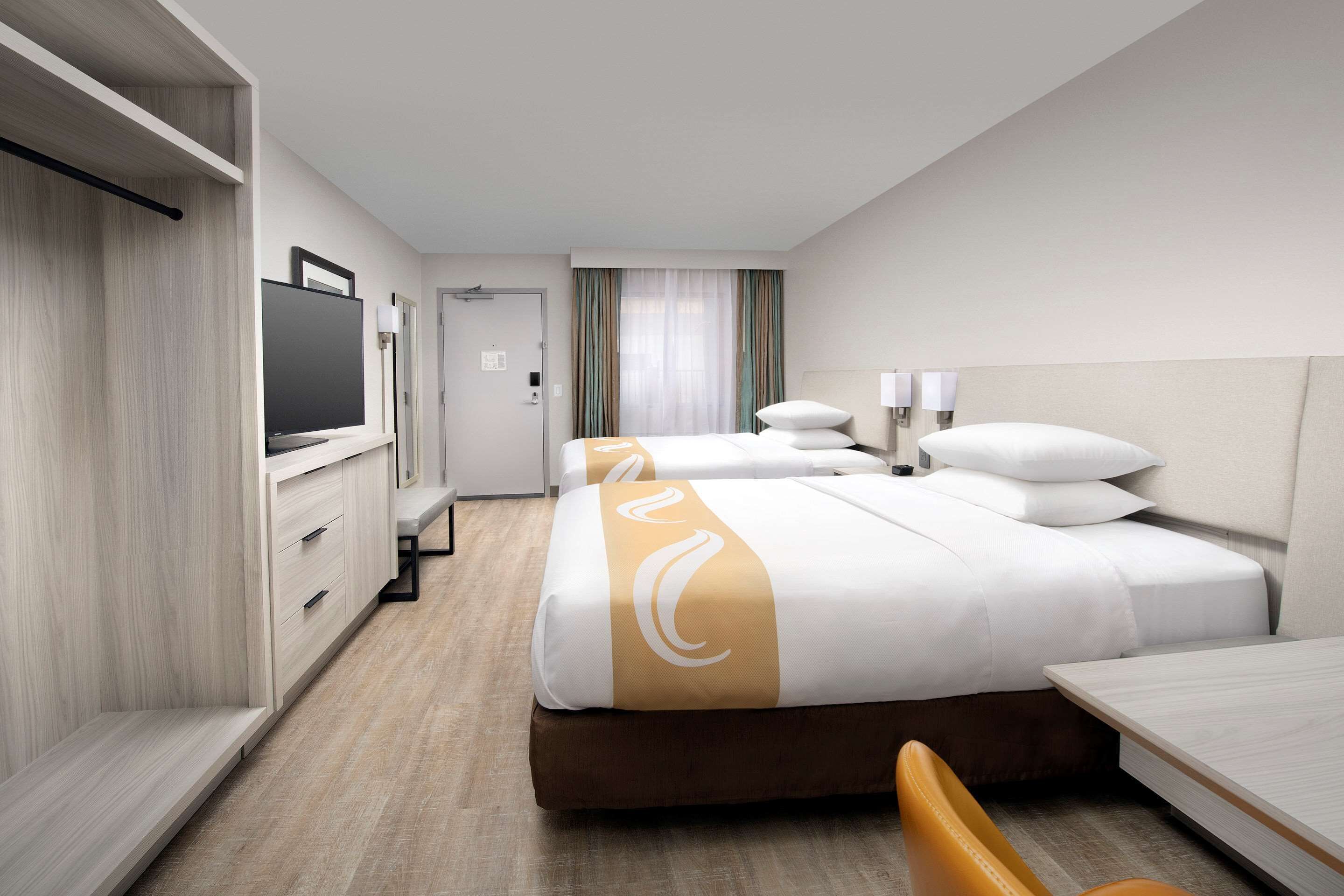 standard room, 2 double beds, non smoking | in-room safe, desk, blackout curtains, iron/ironing board