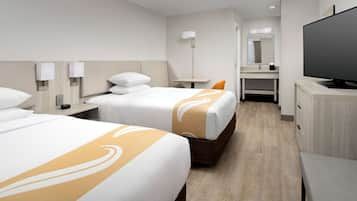 Standard Room, 2 Double Beds, Non Smoking | In-room safe, desk, blackout drapes, iron/ironing board