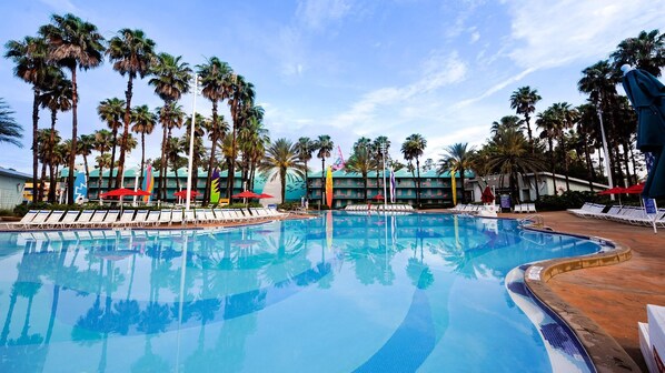 2 outdoor pools, pool umbrellas, pool loungers