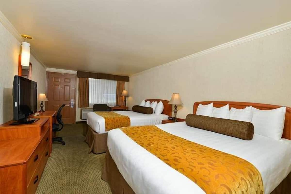 Standard Room, 2 Queen Beds, Non Smoking, Refrigerator & Microwave | In-room safe, desk, blackout drapes, iron/ironing board