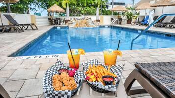 Outdoor pool, open 7:00 AM to 8:00 PM, pool umbrellas, sun loungers