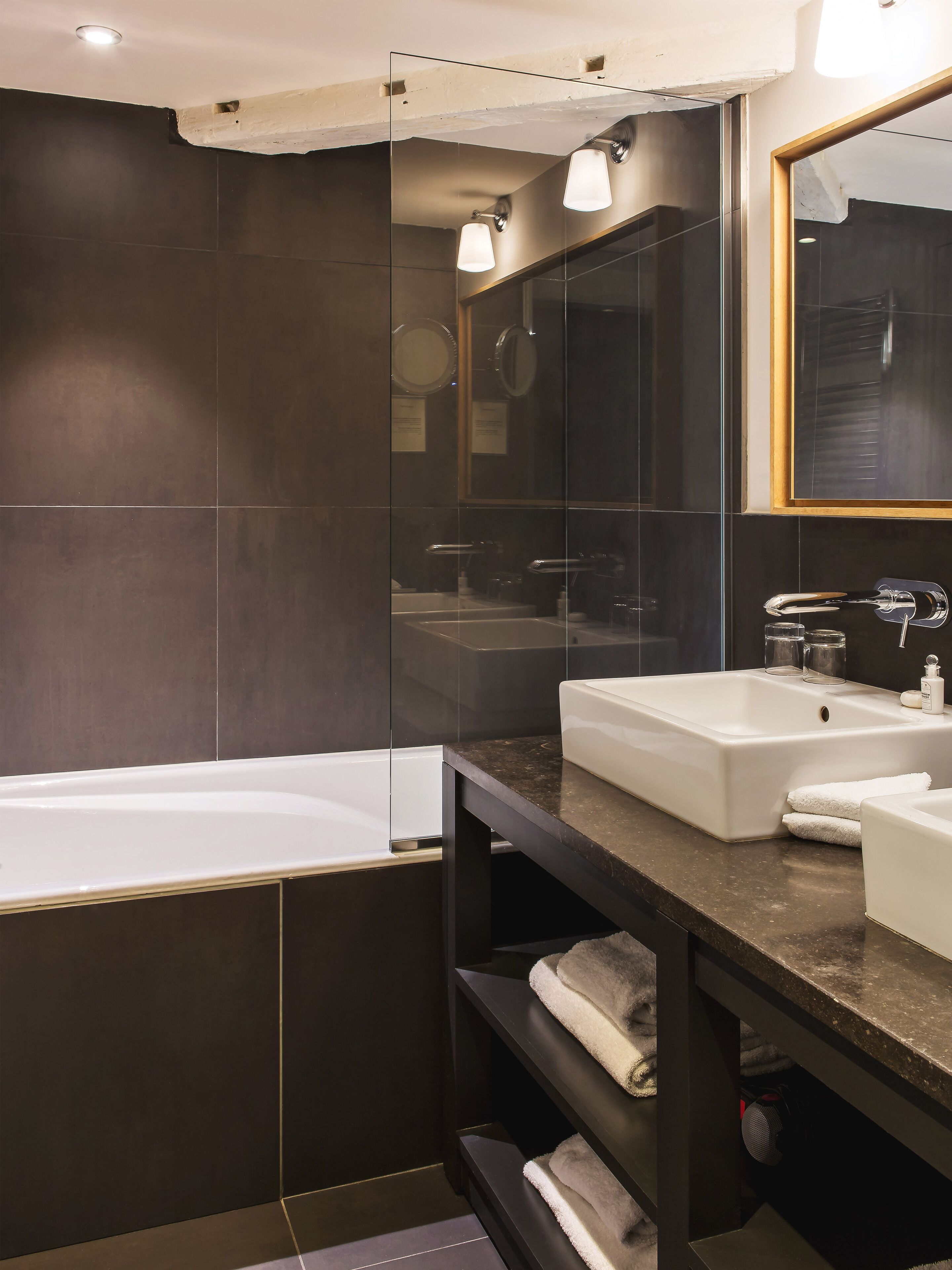 suite | bathroom | shower, rainfall showerhead, designer toiletries, hair dryer