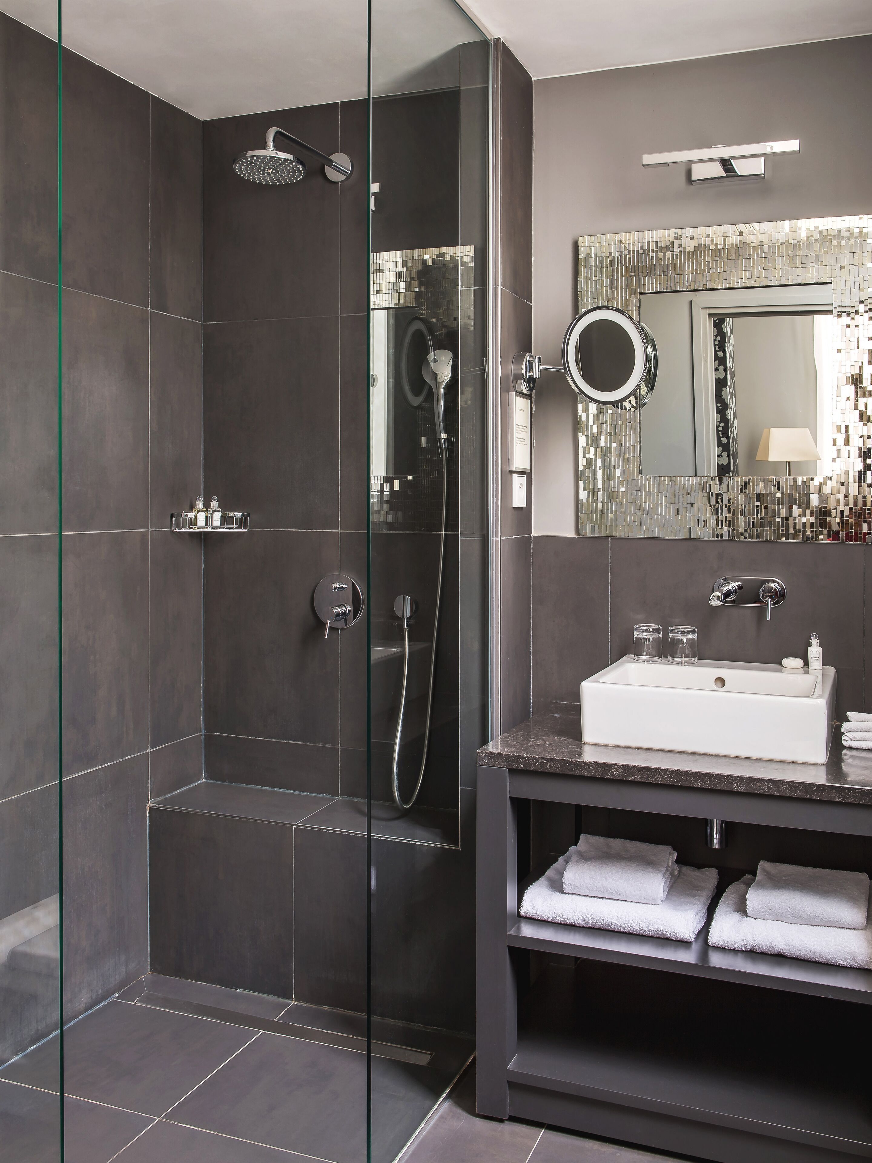 superior room | bathroom | shower, rainfall showerhead, designer toiletries, hair dryer