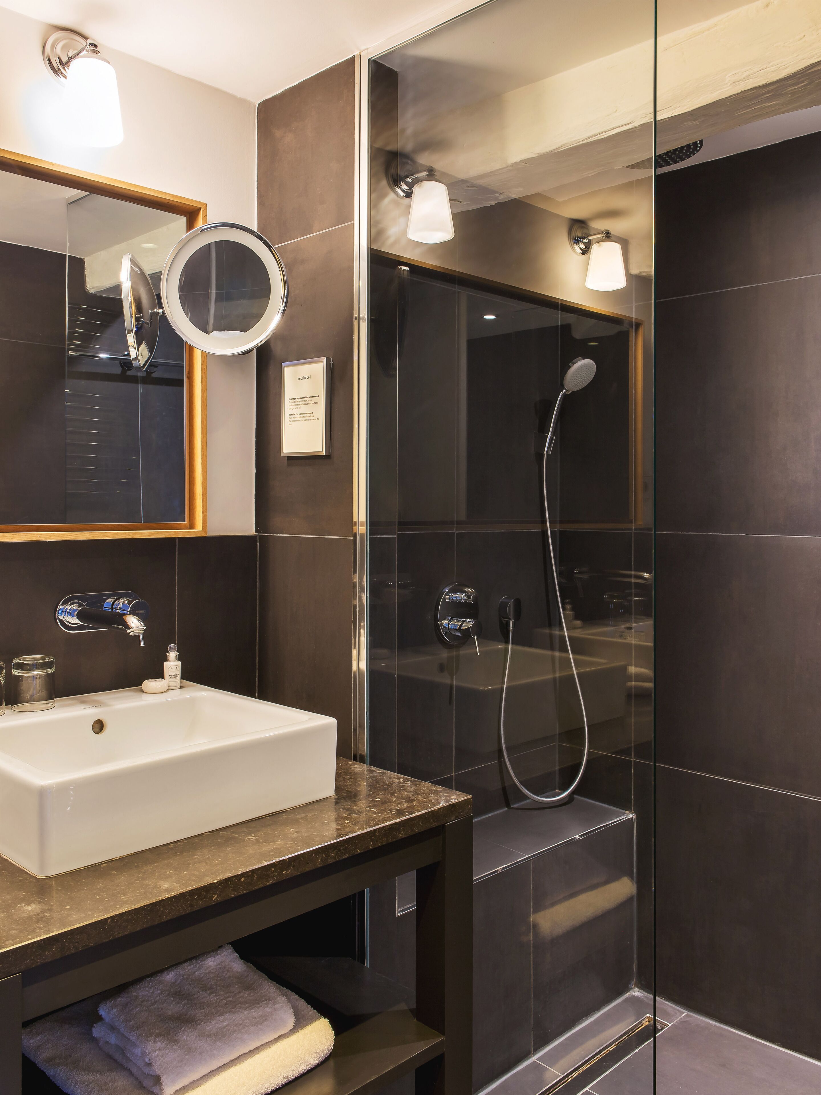 suite | bathroom | shower, rainfall showerhead, designer toiletries, hair dryer