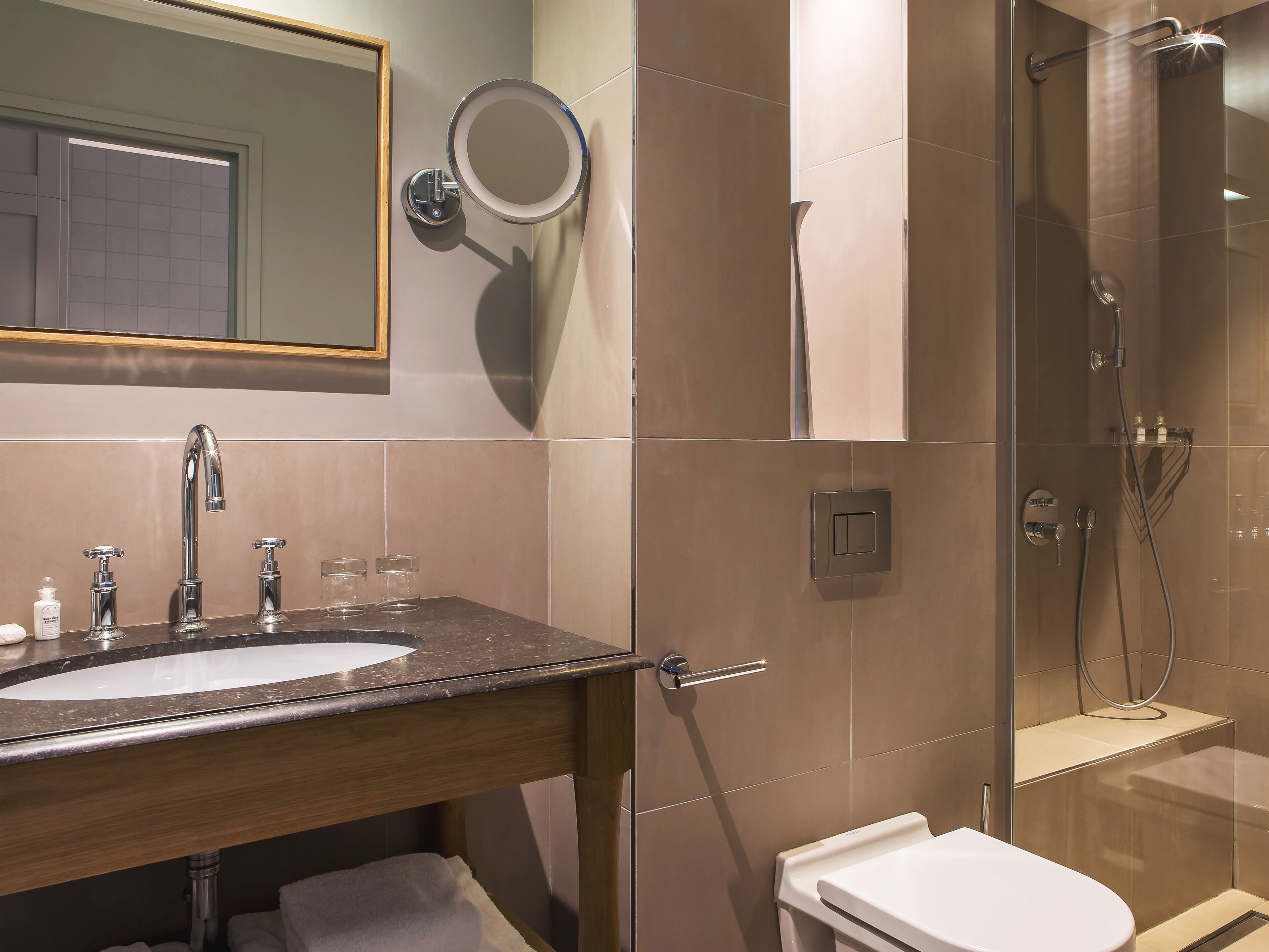classic double room | bathroom | shower, rainfall showerhead, designer toiletries, hair dryer