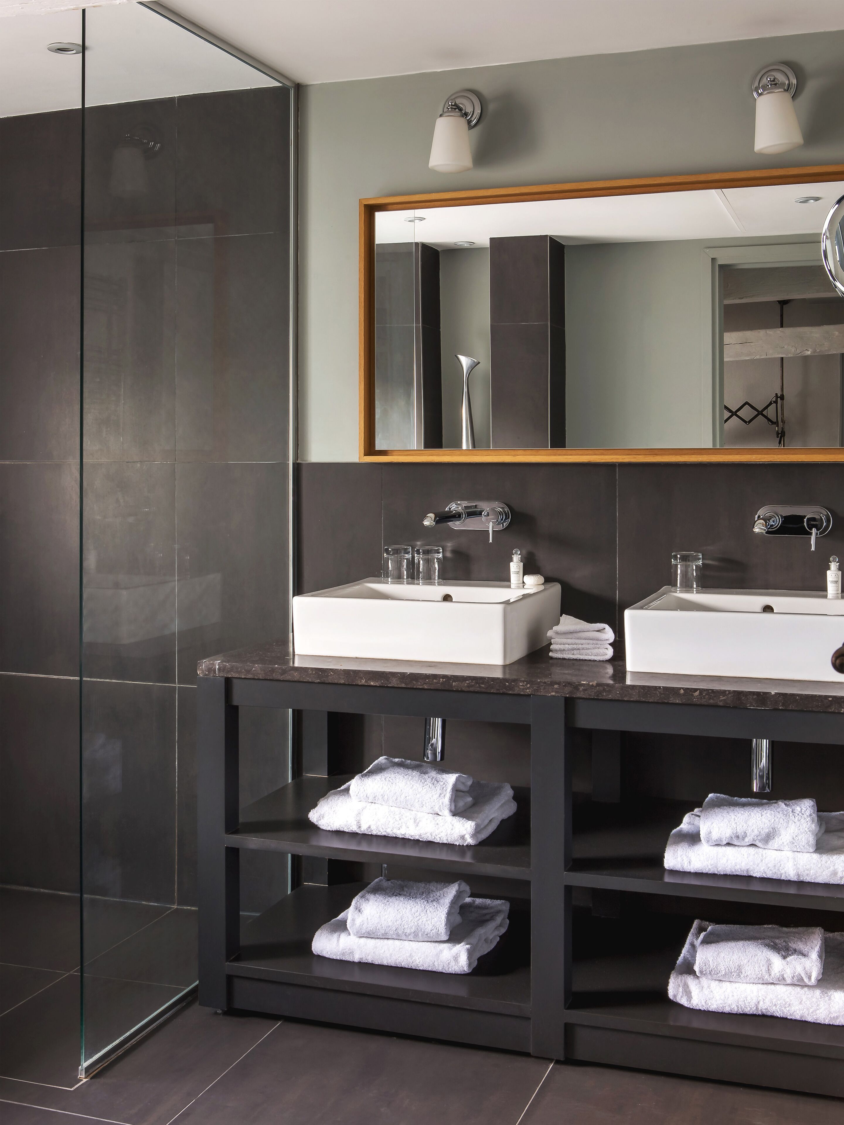 suite | bathroom | shower, rainfall showerhead, designer toiletries, hair dryer