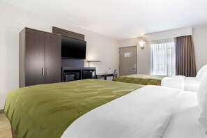 Premium bedding, desk, blackout drapes, iron/ironing board