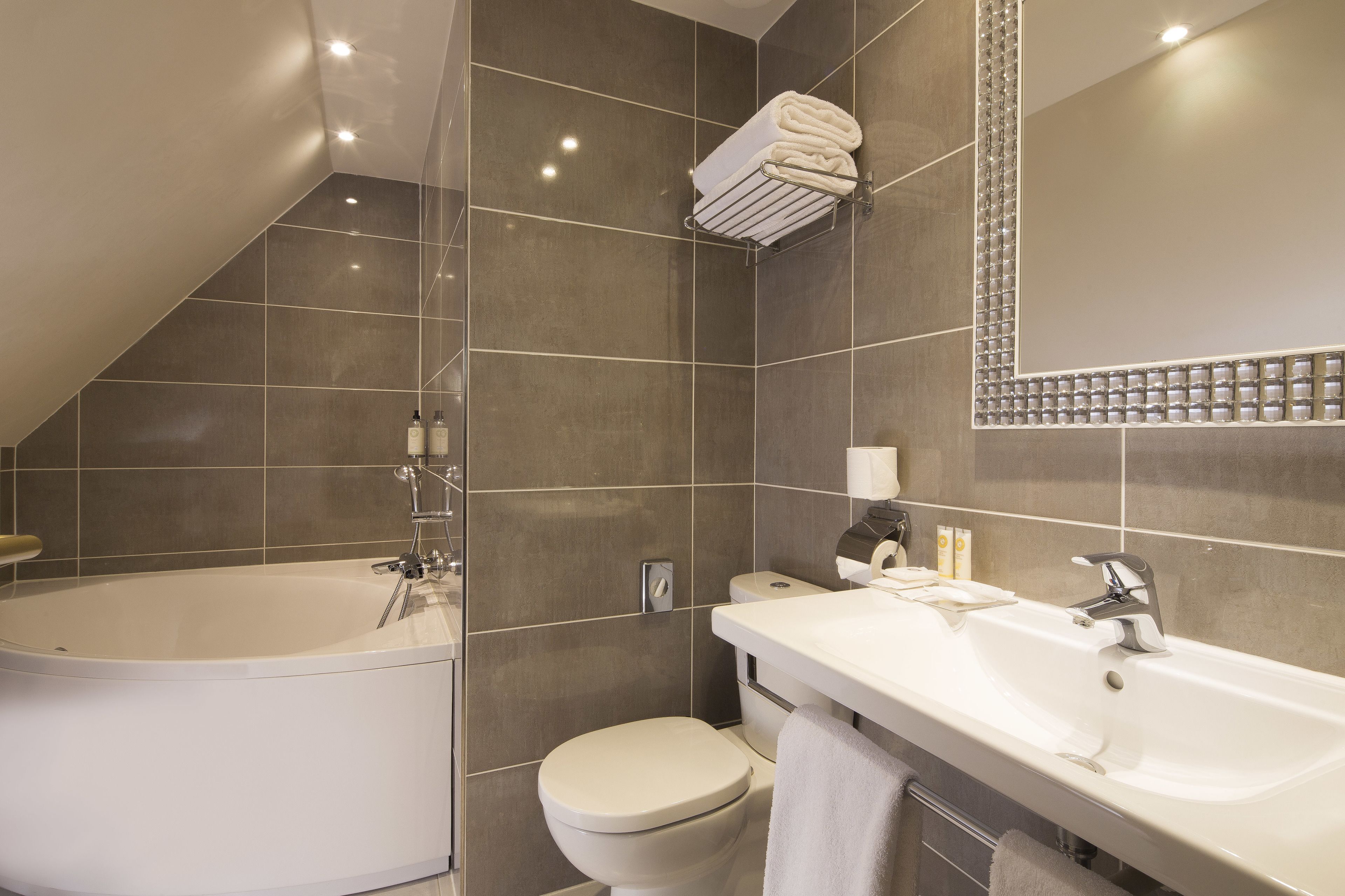 free toiletries, hair dryer, towels