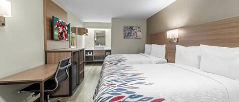 Deluxe Room, 2 Double Beds (Smoke Free) | Desk, laptop workspace, blackout drapes, iron/ironing board