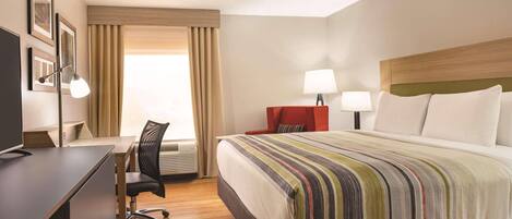 Individually furnished, desk, laptop workspace, blackout curtains