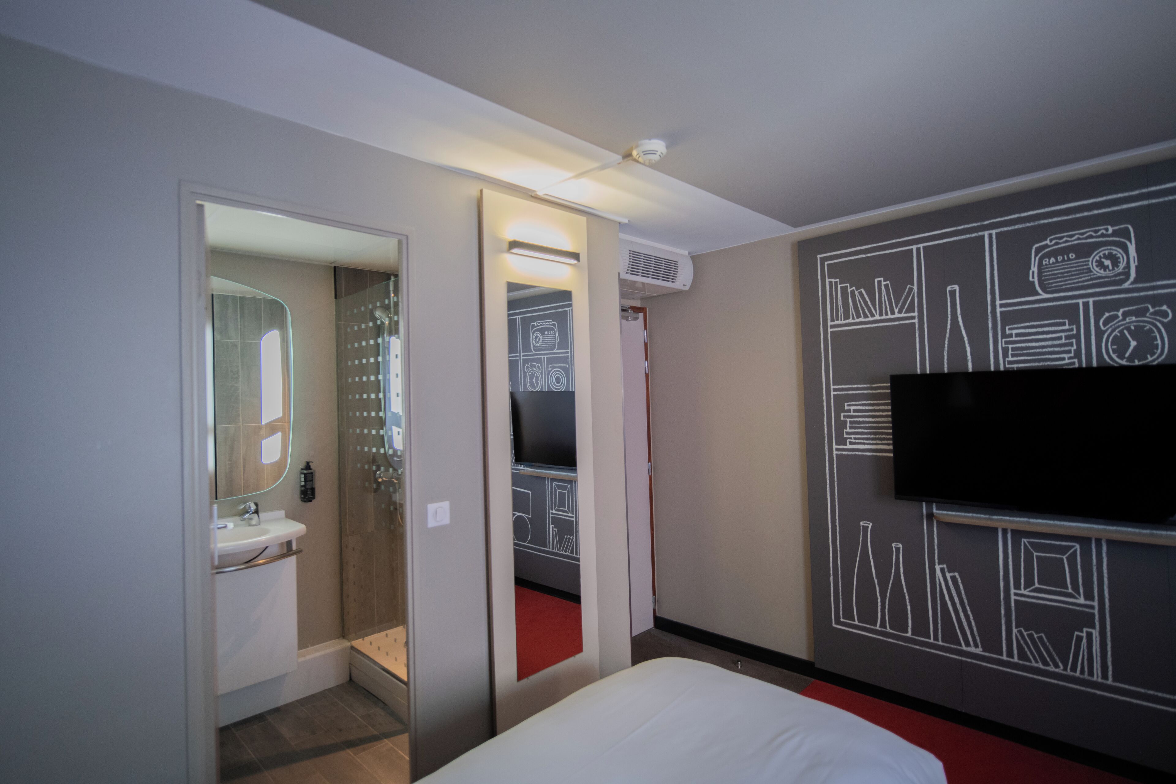 Premium bedding, desk, blackout curtains, soundproofing