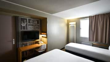 Premium bedding, desk, blackout curtains, soundproofing