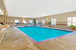 Indoor pool, open 10:00 AM to 10:00 PM, sun loungers