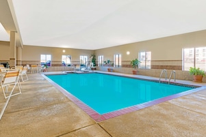 Indoor pool, open 10:00 AM to 10:00 PM, sun loungers