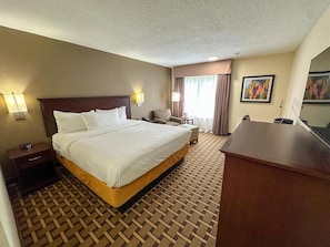Premium bedding, blackout curtains, soundproofing, iron/ironing board