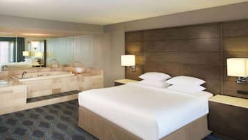 Suite, 1 King Bed, Jetted Tub | Premium bedding, desk, laptop workspace, iron/ironing board