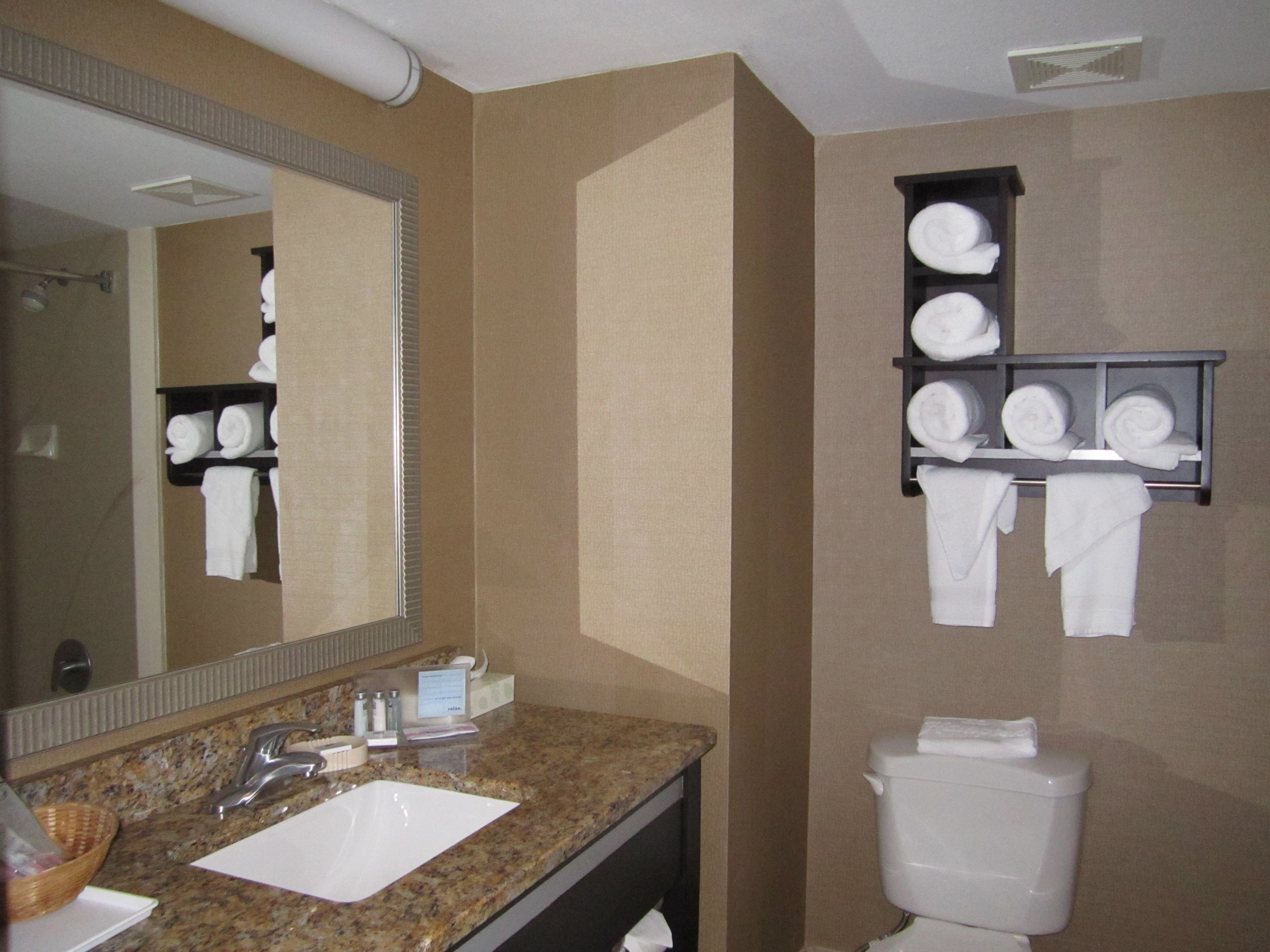 hydromassage showerhead, hair dryer, towels