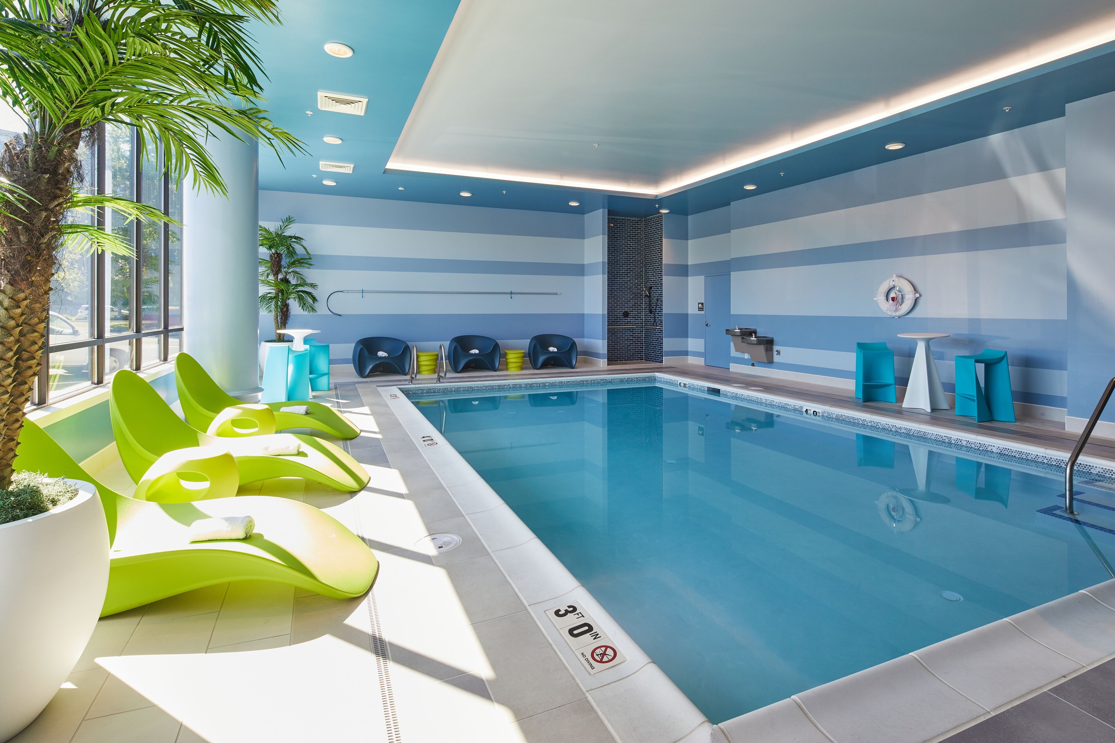 indoor pool, open 9:00 am to midnight, pool loungers
