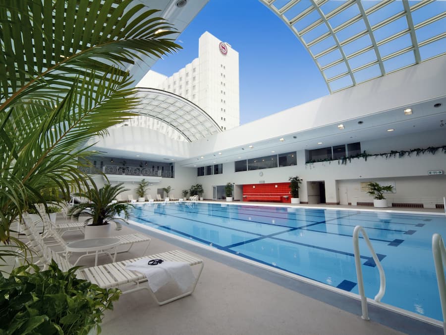 Indoor pool, open 8 AM to 9 PM, lifeguards on site