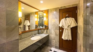 Eco-friendly toiletries, hair dryer, towels, soap