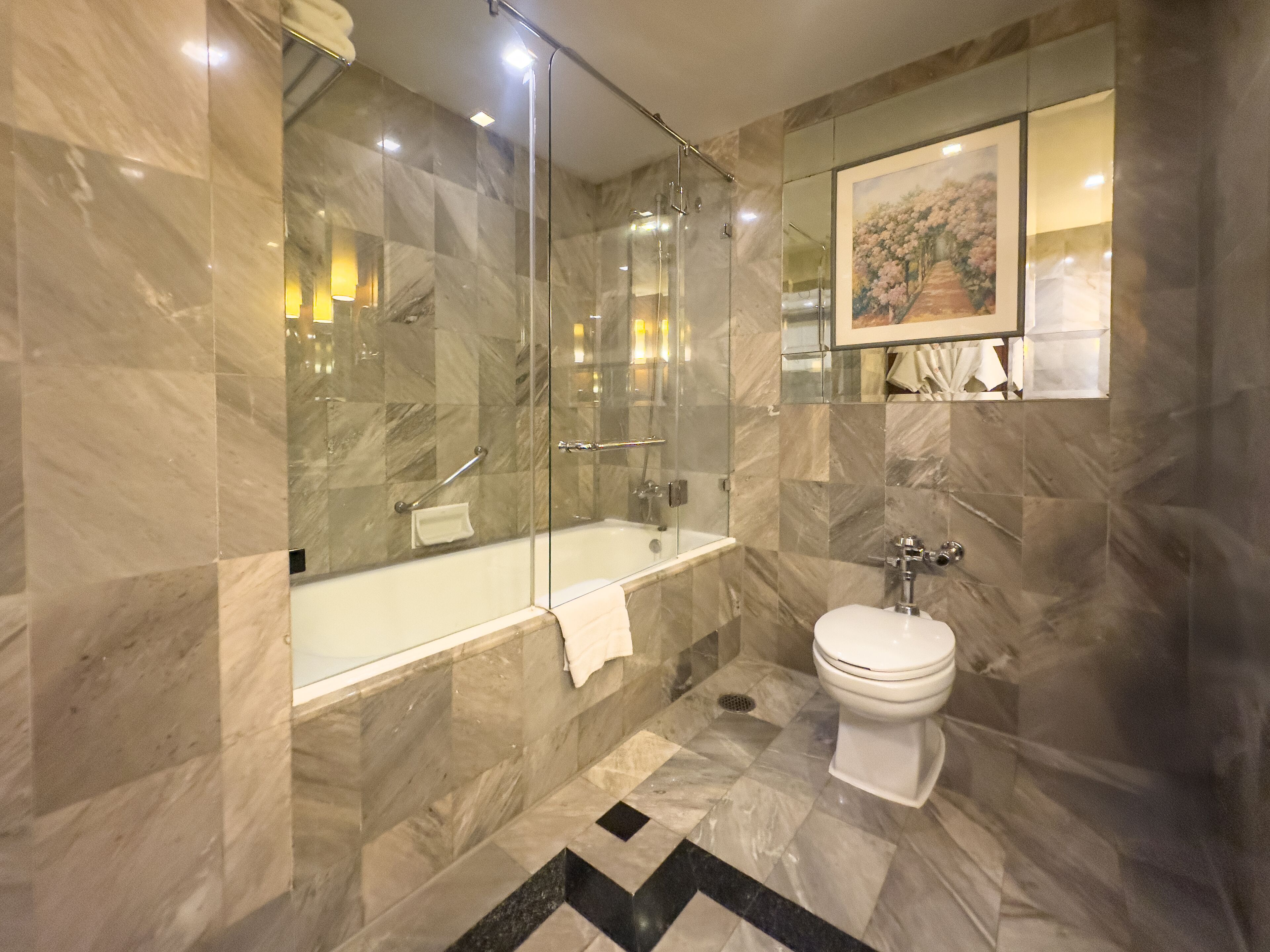 eco-friendly toiletries, hair dryer, towels, soap