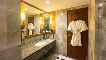 Eco-friendly toiletries, hair dryer, towels, soap