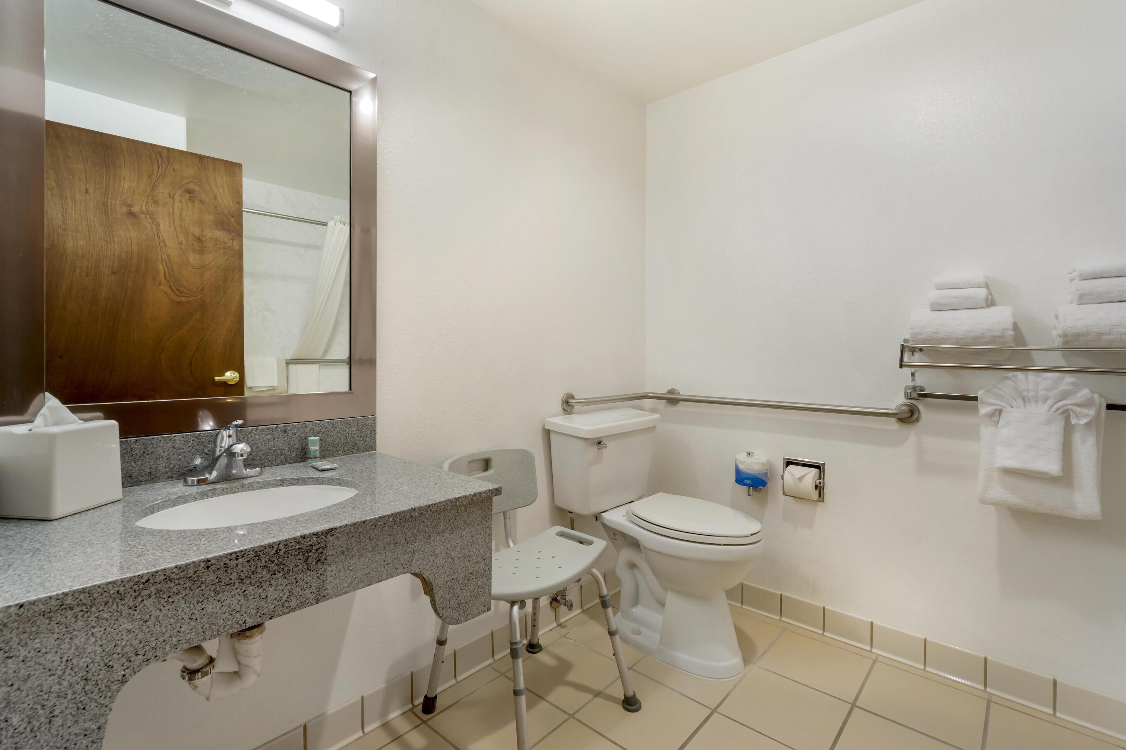 eco-friendly toiletries, hair dryer, towels, soap