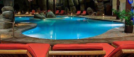 Indoor pool, open 8:00 AM to 8:00 PM, lifeguards on site