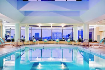 Indoor pool, open 6:00 AM to 11:00 PM, sun loungers at Boston Marriott Copley Place