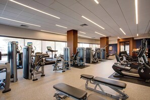Stay fit and active with our well-equipped gym featuring treadmills, stationary bikes, and weight machines.