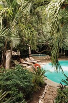 Outdoor pool, pool umbrellas