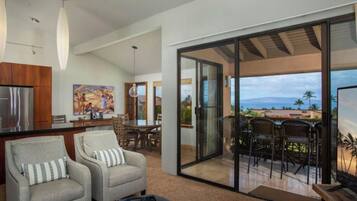 43-inch TV with cable channels, DVD player