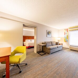 Premium bedding, down comforters, desk, laptop workspace