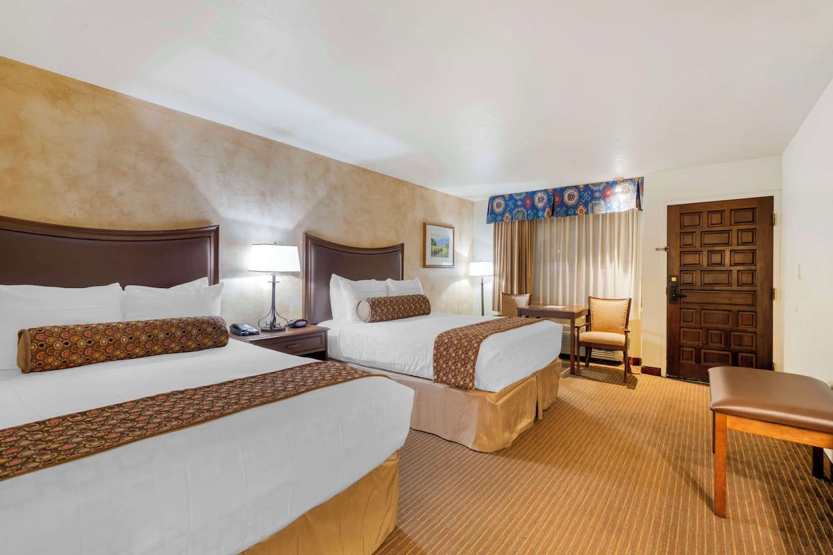 standard room, 2 queen beds, accessible, non smoking (walk-in shower) | in-room safe, desk, iron/ironing board, rollaway beds