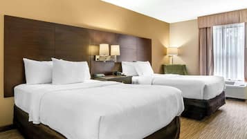 Standard Room, 2 Double Beds, Non Smoking | Desk, laptop workspace, blackout drapes, iron/ironing board