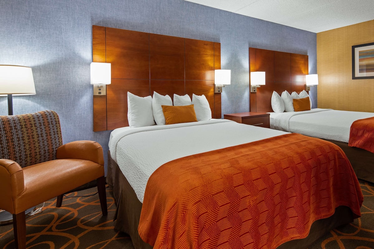 Standard Room, 2 Queen Beds, Non Smoking, Refrigerator | Desk, blackout drapes, iron/ironing board, free cribs/infant beds