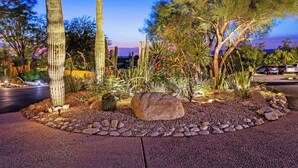 A desert garden with cacti and a large rock centerpiece. - Westward Look Wyndham Grand Resort and Spa (Tucson)