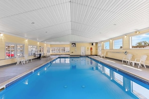 Indoor pool, open 9:00 AM to 11:00 PM, sun loungers
