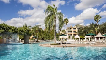 6 outdoor pools, free cabanas, pool umbrellas