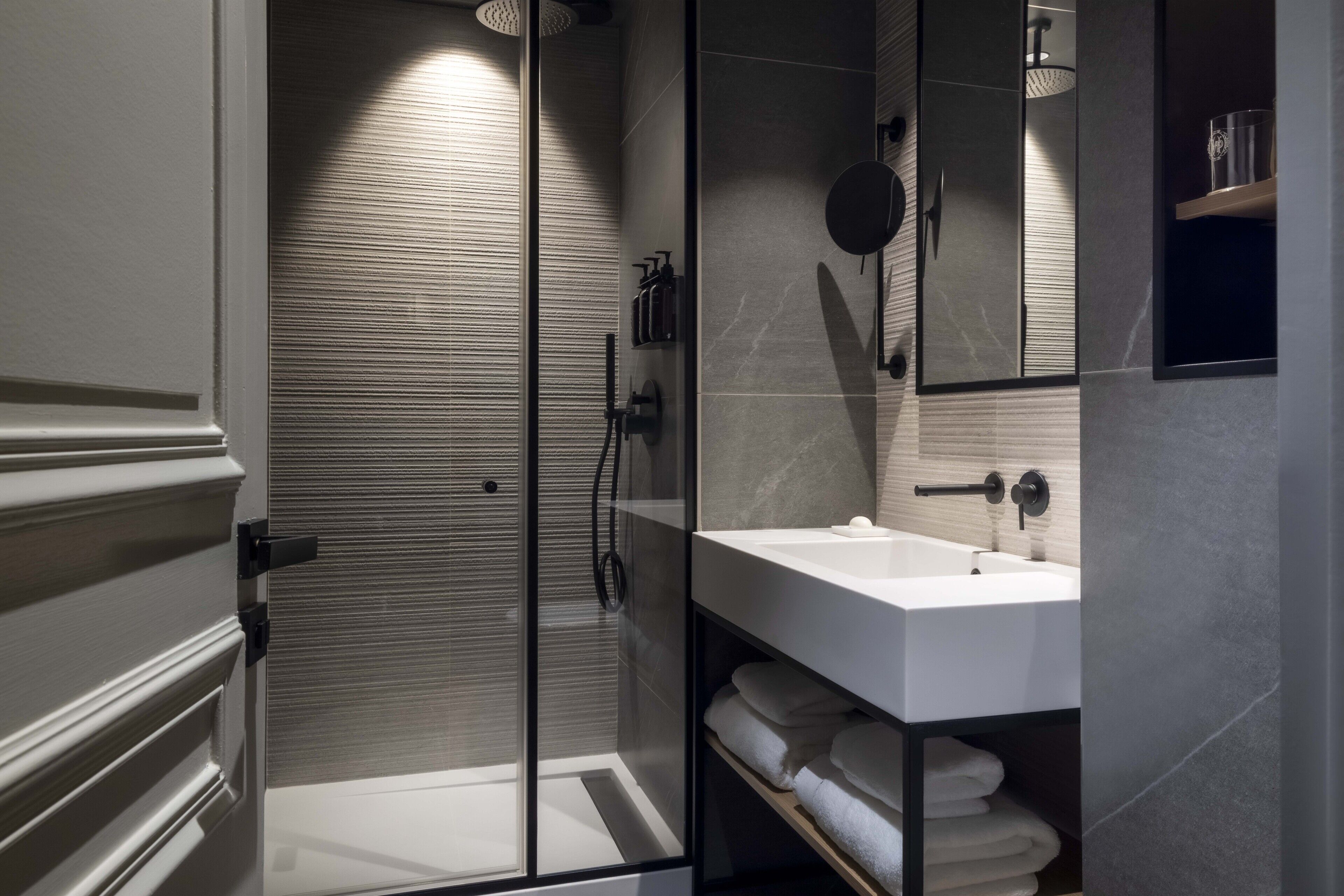 rainfall showerhead, free toiletries, hair dryer, bathrobes