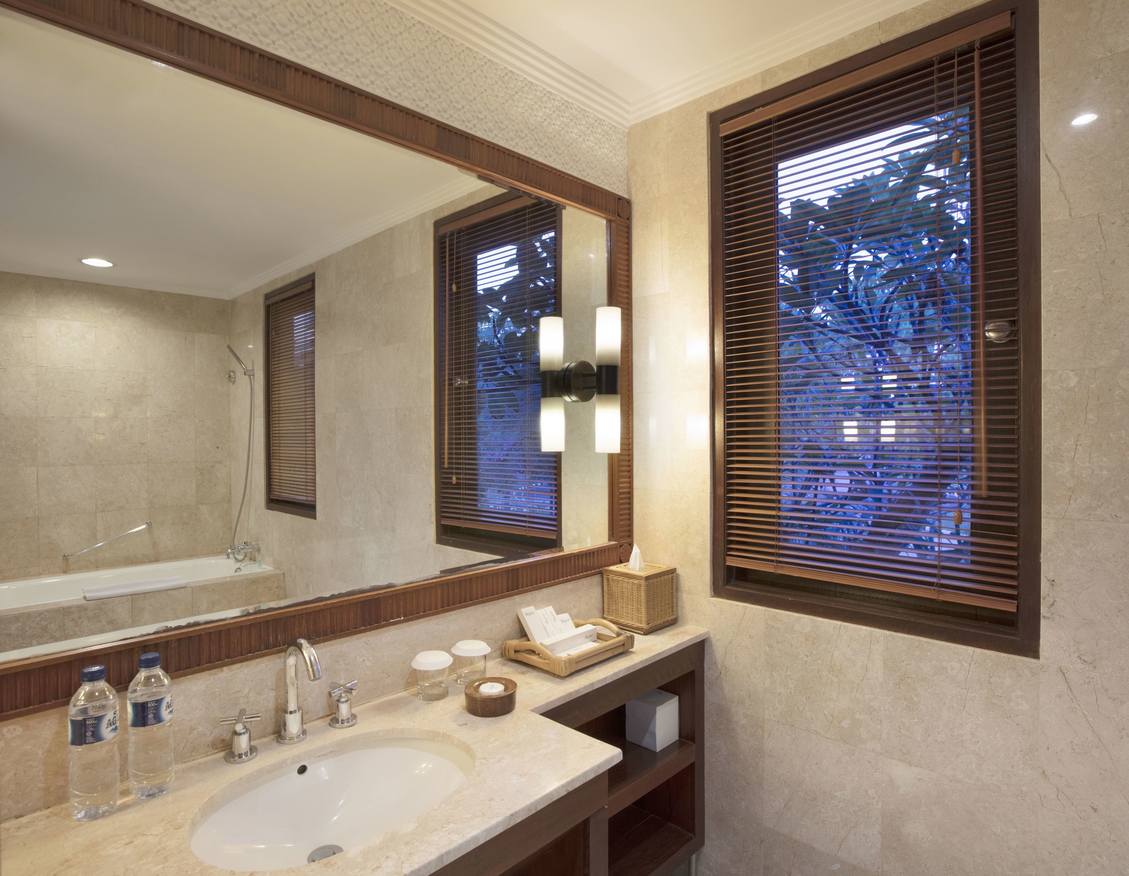 separate bathtub and shower, hair dryer, bathrobes, slippers